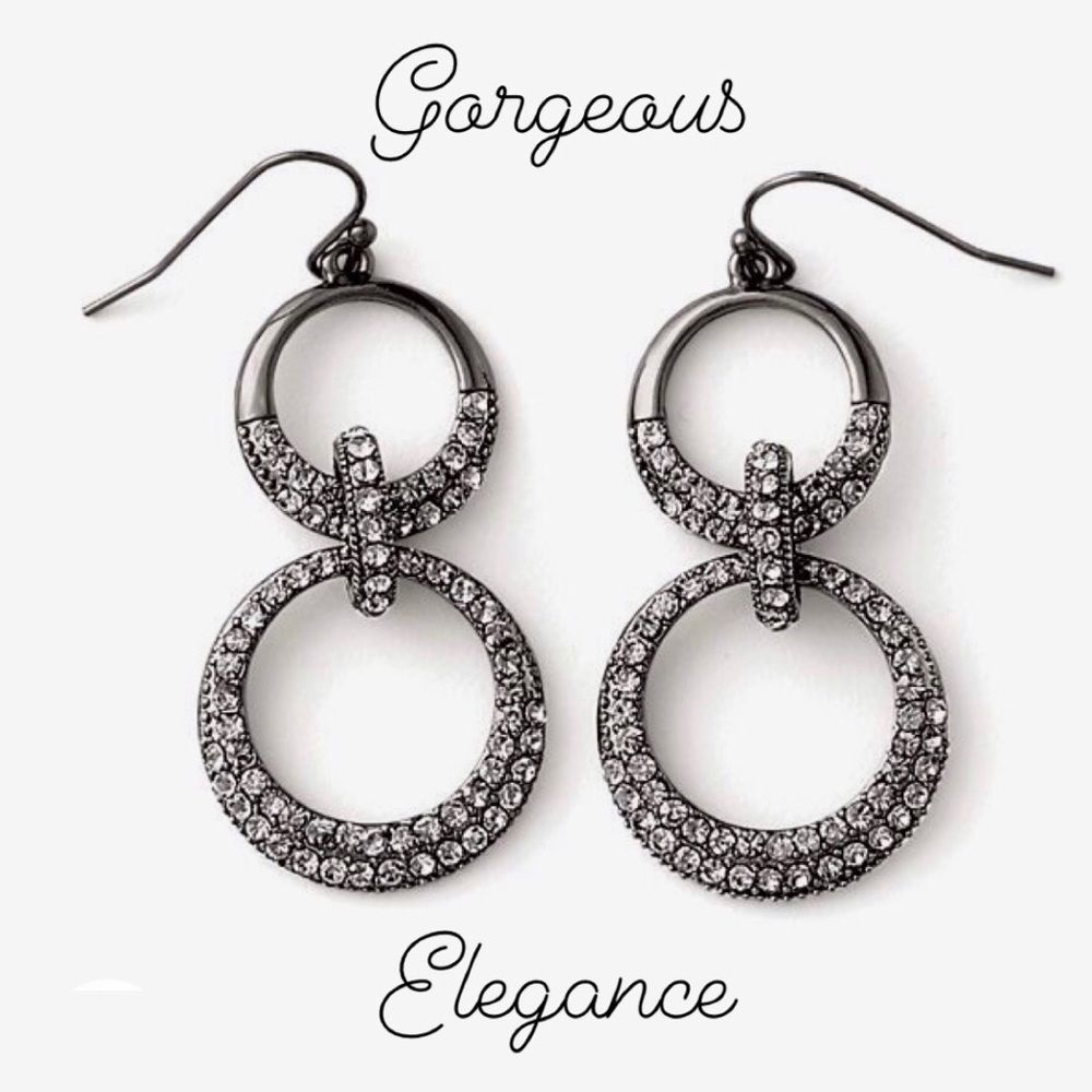 Dangle Sparkling Crystals Black Hematite Earrings